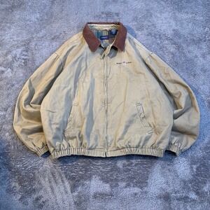 Gant USA Vintage Harrington Jacket Tan Cotton Corduroy Collar Plaid Lined Mens